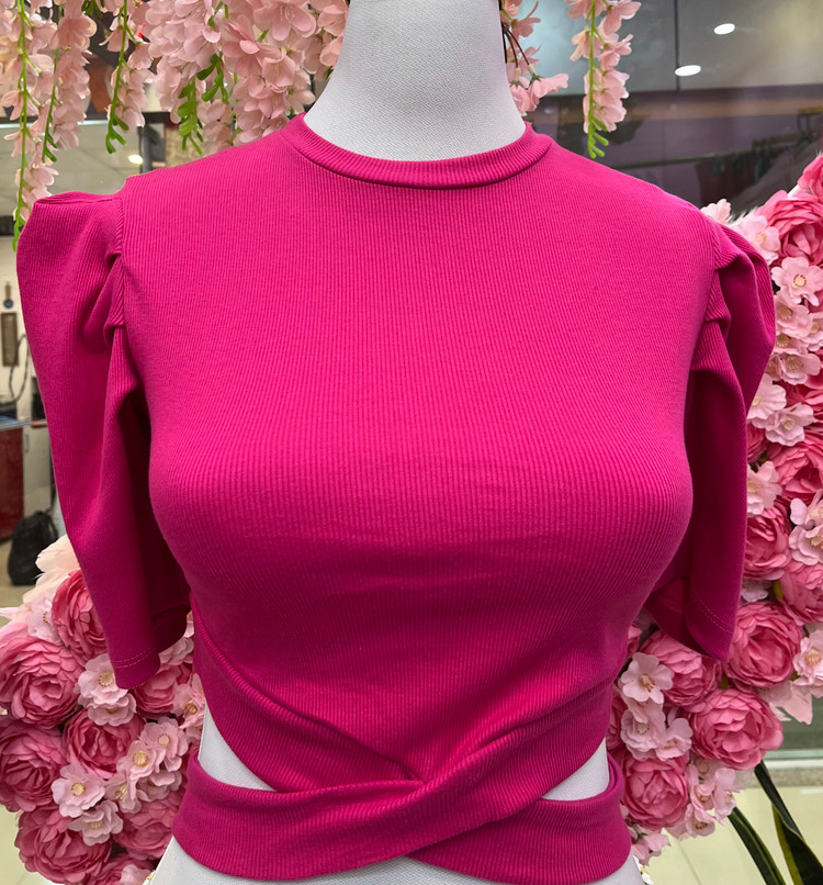 کراپ تاپ زنانه آستین کوتاه مدل شکم ضربدری