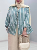مانتو زنانه راه راه عروسکی مدل جلو گره ای