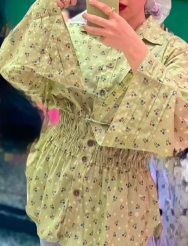 مانتو زنانه آستین کلوش گلگلی مدل کمر کش