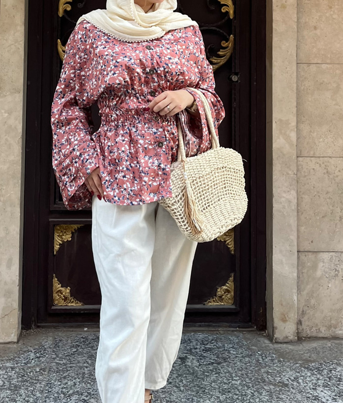 مانتو زنانه آستین کلوش گلگلی مدل کمر کش