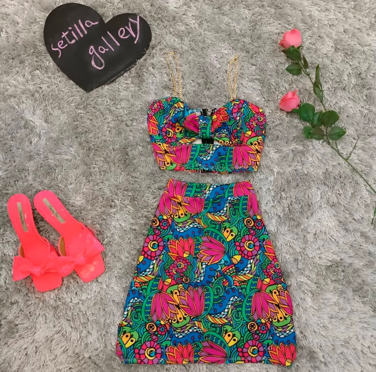 ست دو تیکه نیمتنه و دامن دخترانه مدل هفت رنگ جنس مازراتی