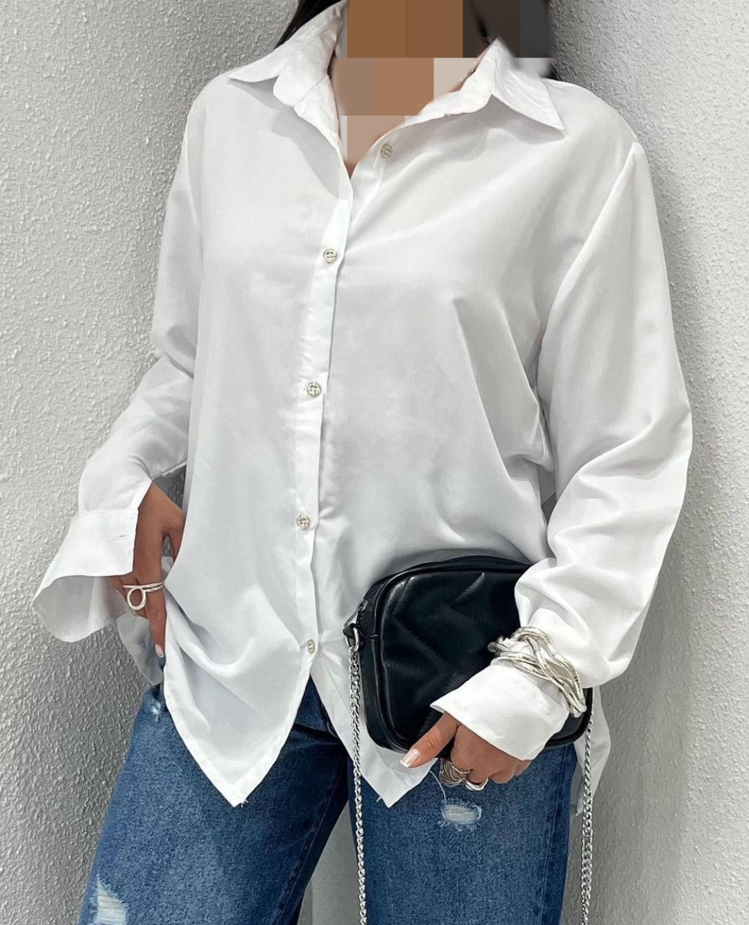 شومیز زنانه ساده سفید مدل داکرون