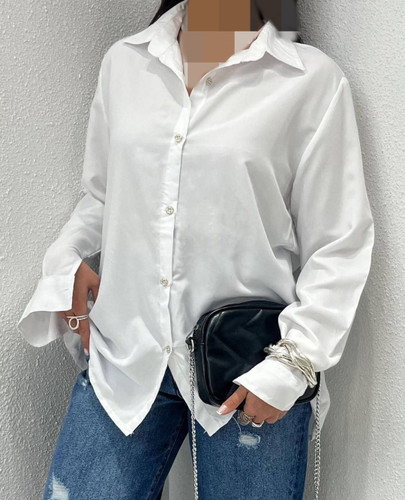 شومیز زنانه ساده سفید مدل داکرون