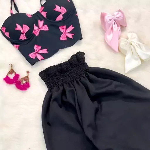 کراپ دخترانه کاپدار مدل پشت پرچی طرح پاپیون