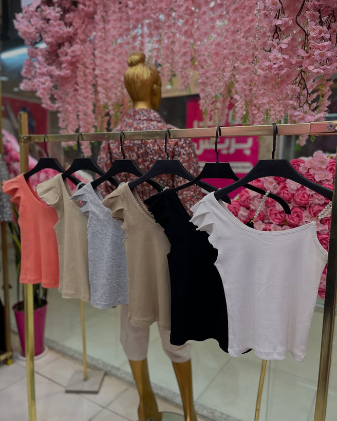 کراپ تاپ زنانه مدل یقه رومی بند مرواریدی