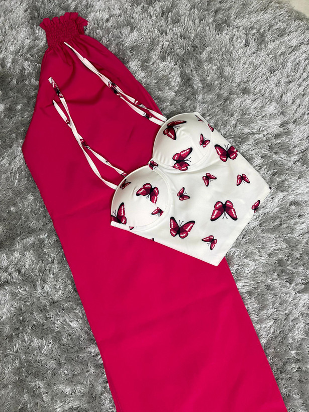 ست دو تیکه کراپ و شلوار دخترانه مدل پروانه