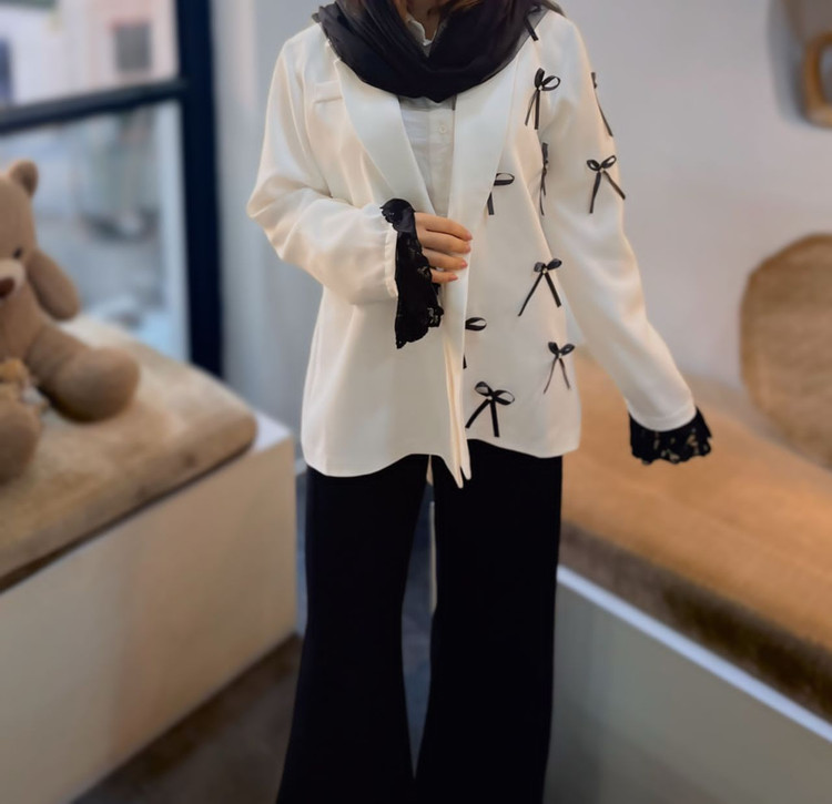 کت زنانه پاپیونی مدل آستین گیپور