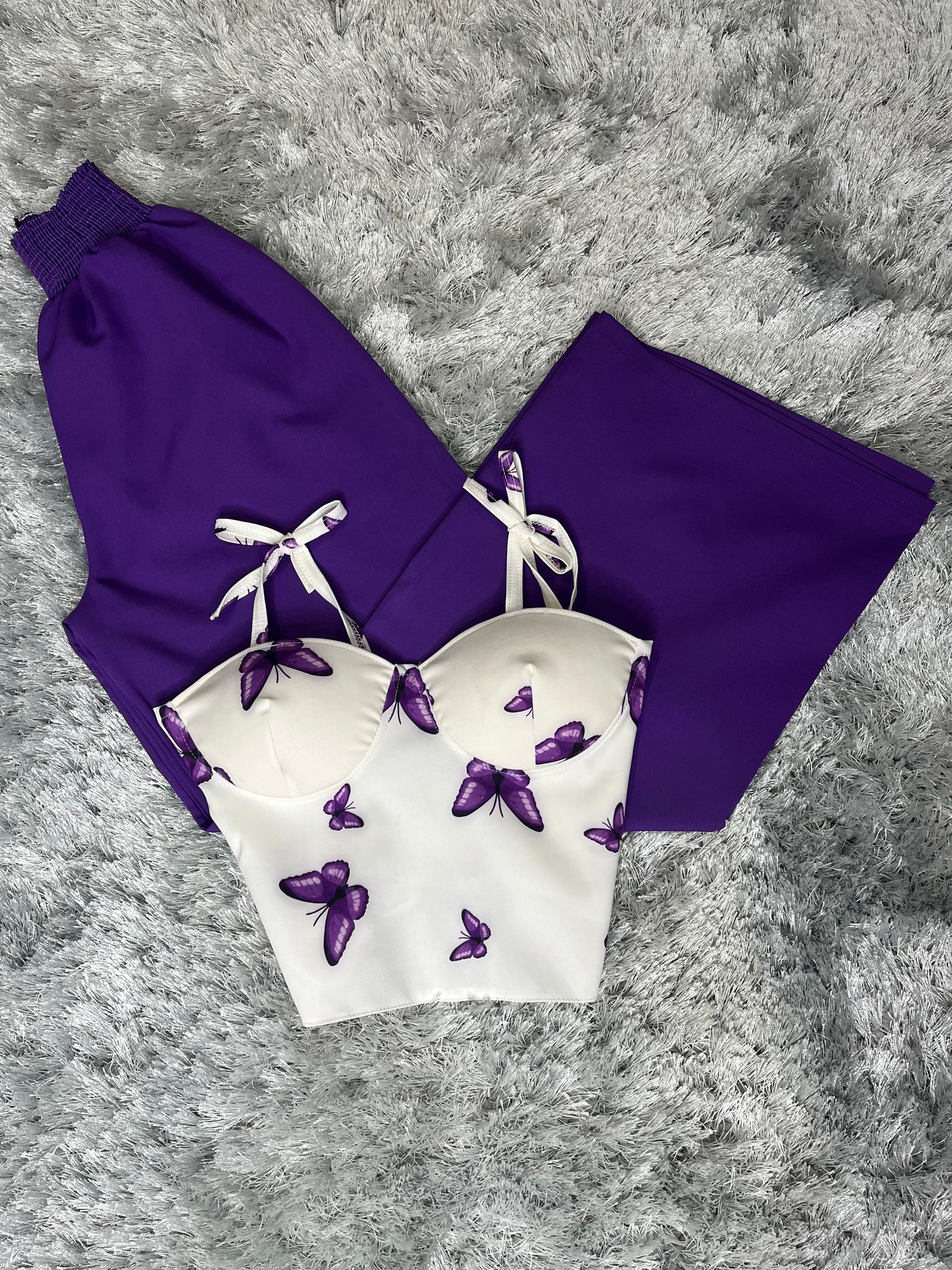 ست کراپ و شلوار دخترانه مدل پروانه