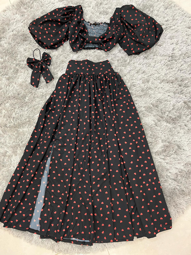 ست کراپ پاپیونی و دامن کلوش