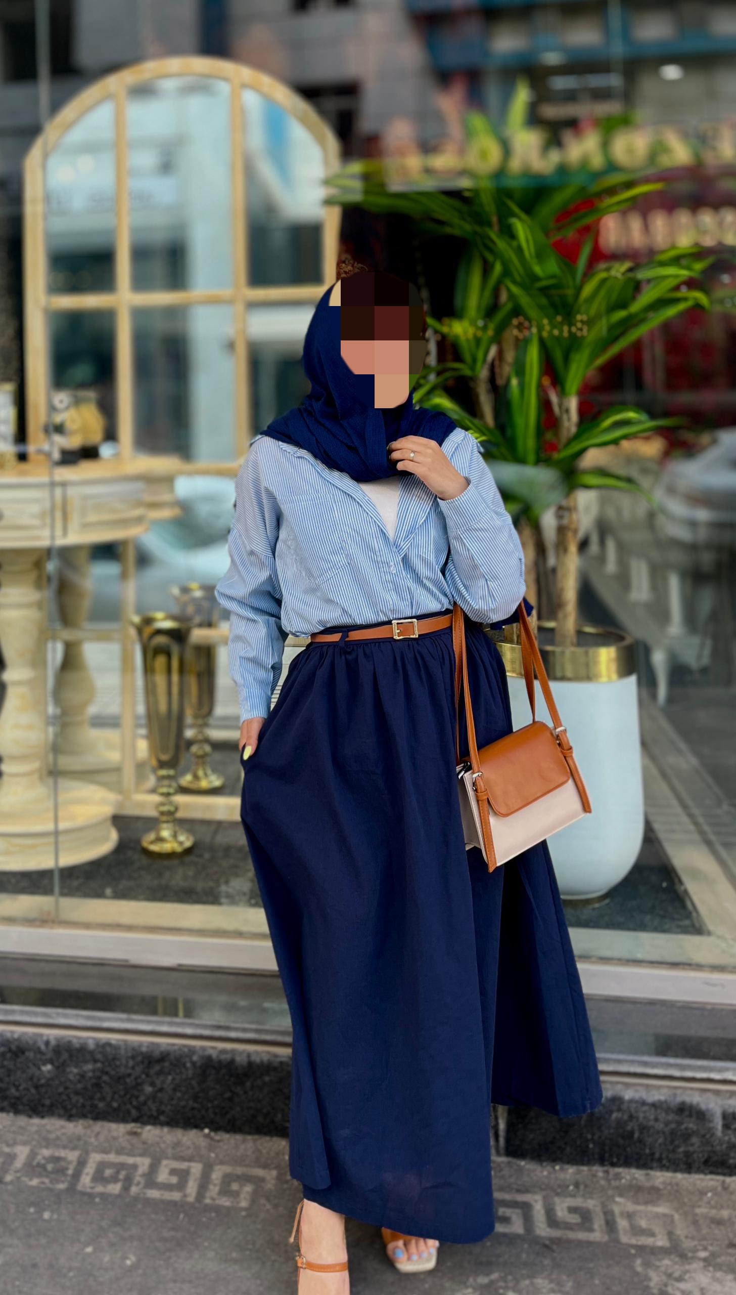 شومیز راه راه زنانه آبی
