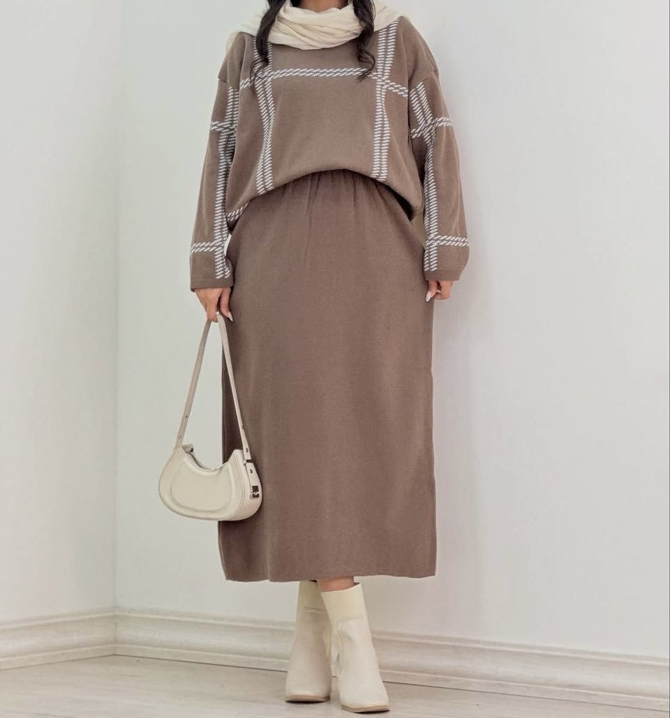 ست بلوز و دامن بافت زنانه مدل باربی