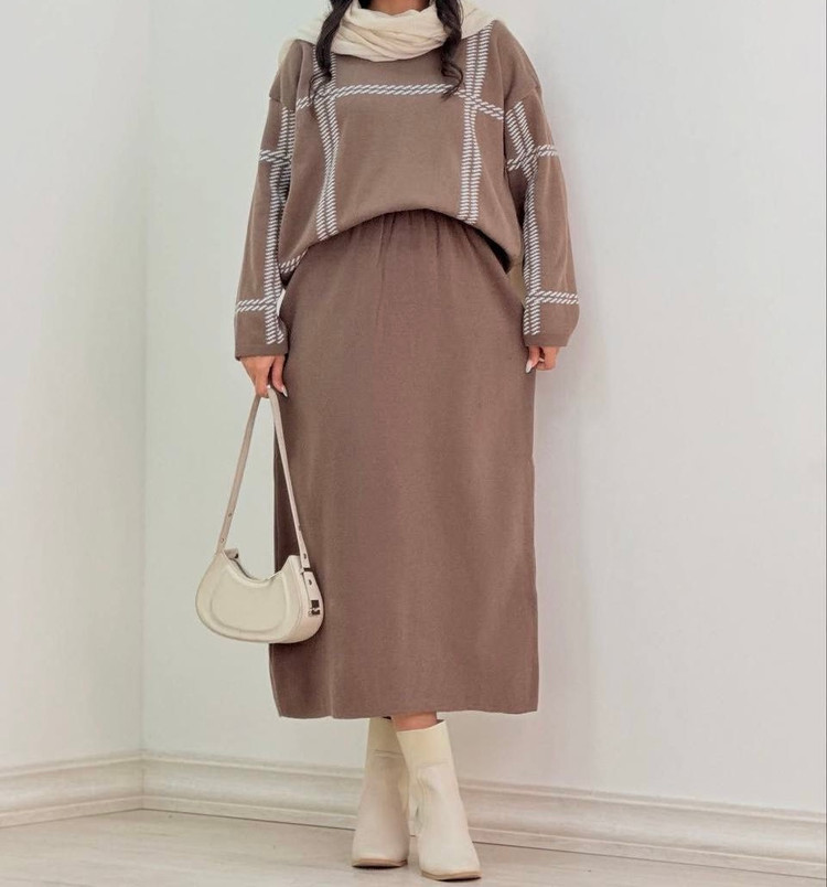 ست بلوز و دامن بافت زنانه مدل باربی