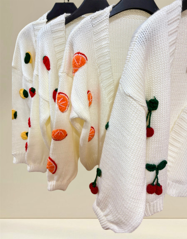 ژاکت بافت زنانه مدل میوه ای