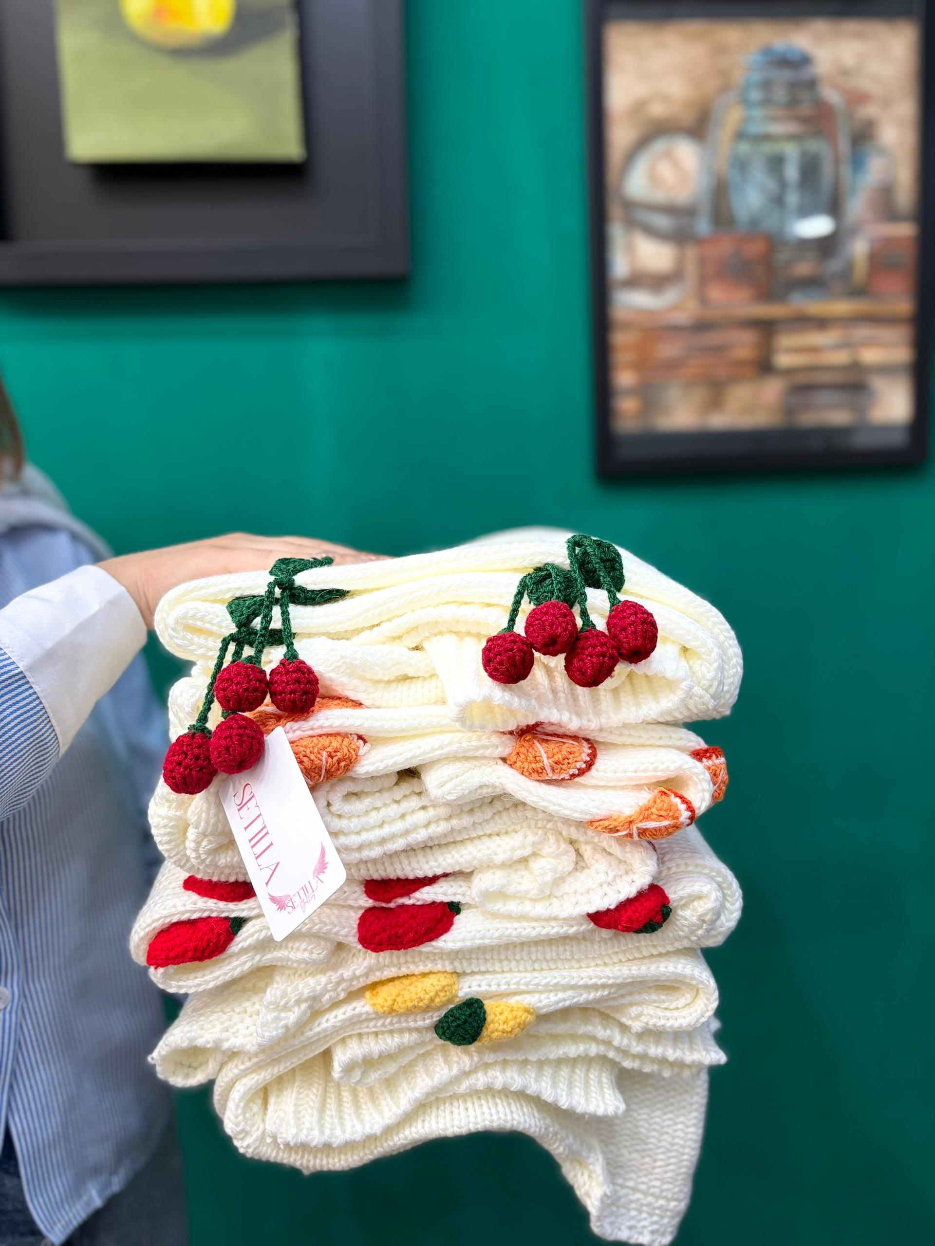 ژاکت بافت زنانه مدل میوه ای