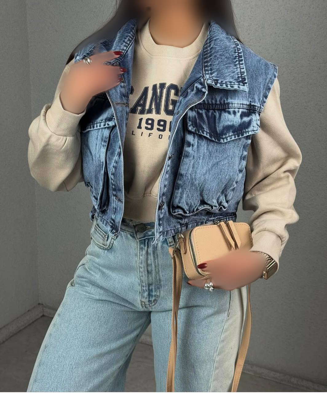 کراپ وست جین زنانه مدل پاکتی